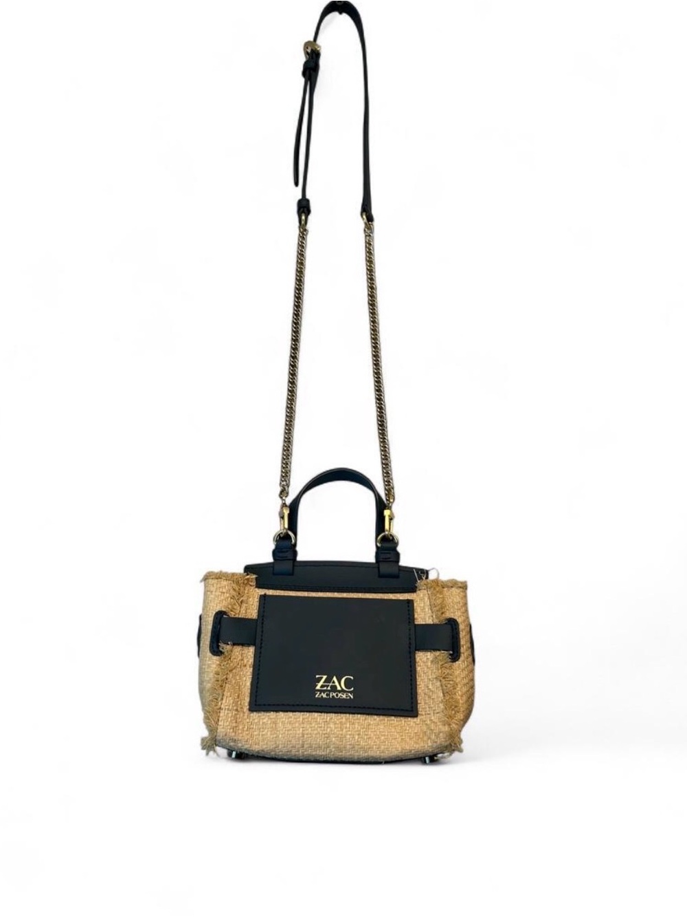 ZAC Zac Posen Black & Gold Straw Mini Crossbody Bag